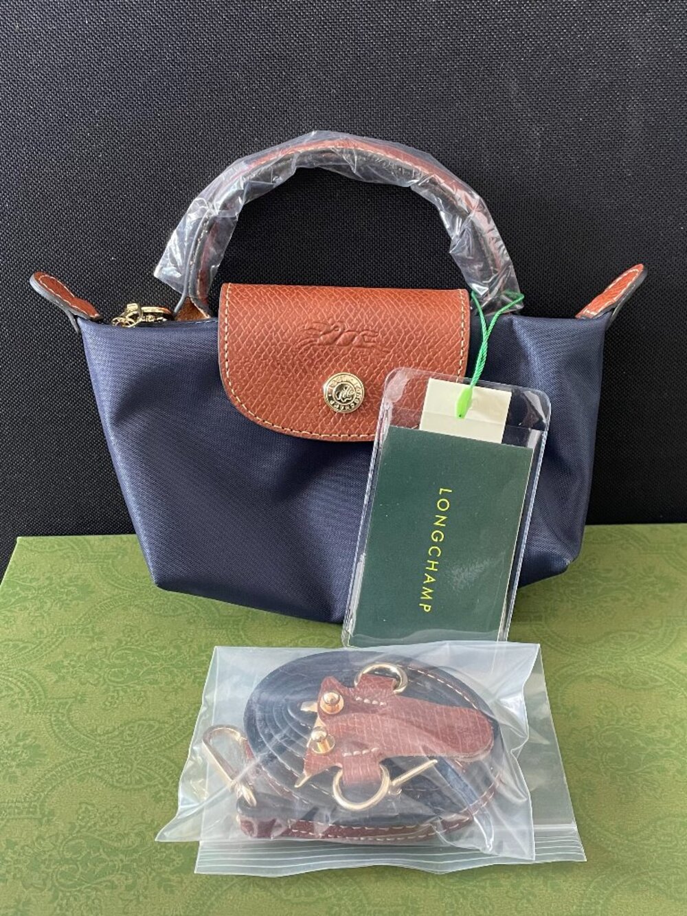 NWT Longchamp Le Pliage Original Mini Handbag Pouch Navy Canvas Crossbody Tote